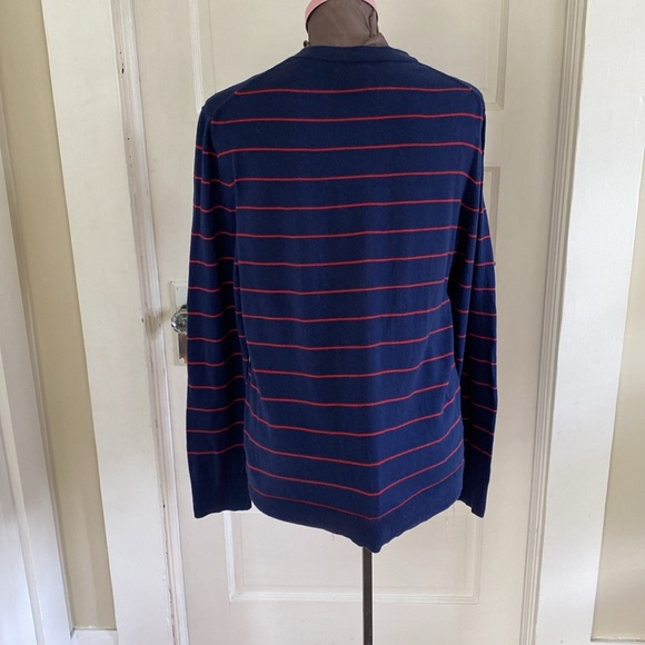 Gap 100% Cotton Navy Striped Cardigan Sweater Medium - Picture 3 of 5